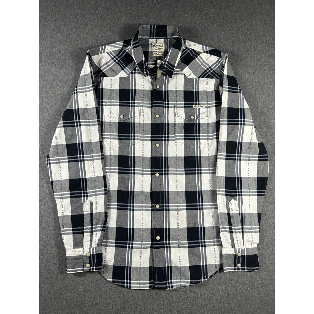 Lucky Brand Men's Distinctive Western Plaid Pearl Snap Shirt Medium